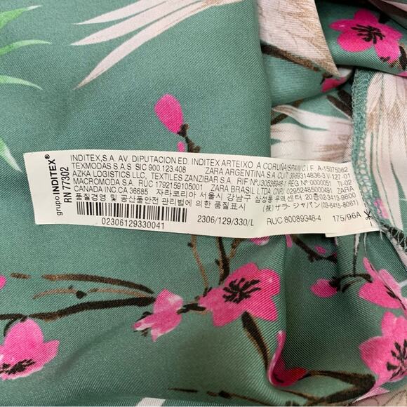 Zara Green Silky Cherry Blossom Heron Crane Dress Size Large U0416 - Picture 7 of 8